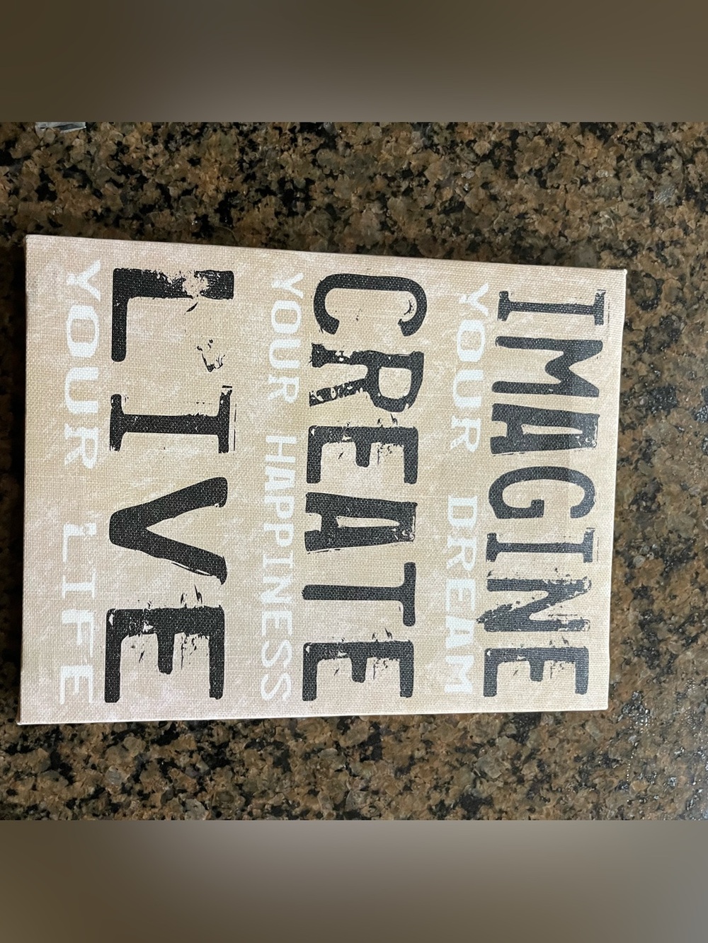Imagine Create Live Inspirational Canvas Wall Art - Neutral Beige & Black